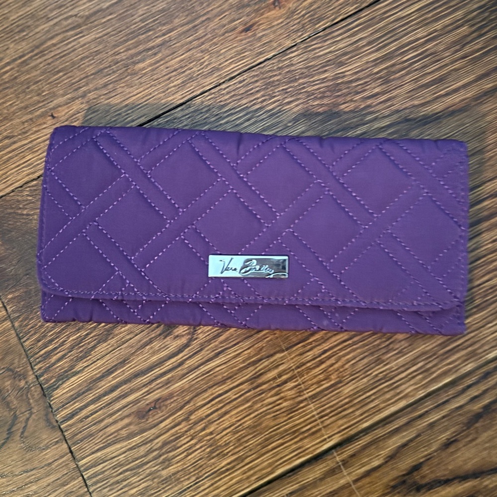 Vera Bradley long trifold wallet - solid purple quilted - perfect condition